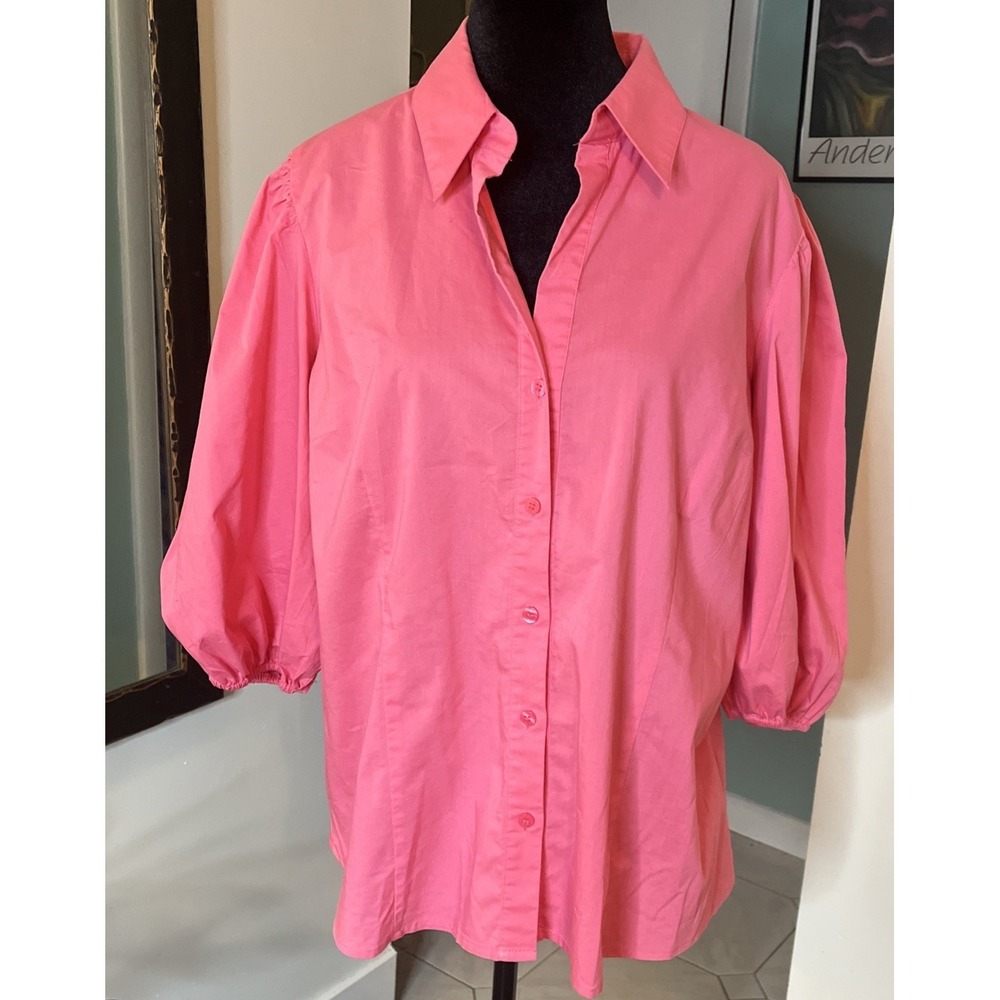 Worthington Stretch Women's Button-Up Hot Pink Medium Length Sleeve Size XL